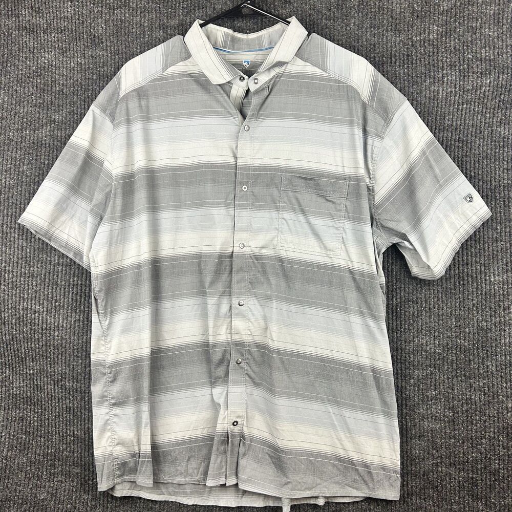 Kuhl Short Sleeve Snap shirt Men Size XXL Gray Stripe Intriguer Stretch Pocket